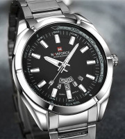 Naviforce NF9038 Casual Stainless Steel Luxury Watch For Men-Silver Black