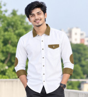 1 Pcs Denim SP Contrast Full Sleeve Shirt- White