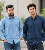 2 Pcs Denim SP Full Sleeve Shirt- Navy+Sky