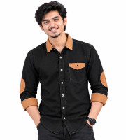 1 Pcs Denim SP Contrast Full Sleeve Shirt- Black