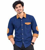 1 Pcs Denim SP Contrast Full Sleeve Shirt- Navy