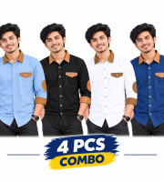 4 Pcs Denim SP Contrast Full Sleeve Shirt- Black +White+Sky+Navy