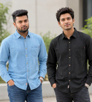 2 Pcs Denim SP Full Sleeve Shirt- Black+Light Sky