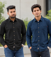 2 Pcs Denim SP Full Sleeve Shirt- Black+Navy